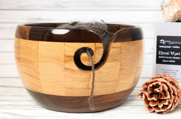 Beechwood Crafted Yarn Bowl - Yarn Holder for Crochet and Knitting Functional Art for Knitters and Crocheters