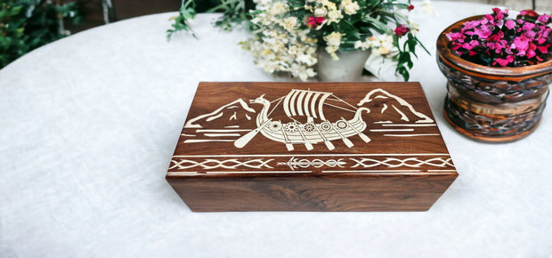 Lumberhaze Premium Quality Customizable Viking Ship Engraved Urn for loved Ones.Urn for Human Ashes
