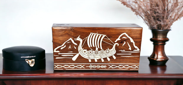 Lumberhaze Premium Quality Customizable Viking Ship Engraved Urn for loved Ones.Urn for Human Ashes